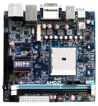 Системная плата Giada MI-A75 типоразмера Mini-ITX рассчитана на процессоры AMD в исполнении FM1