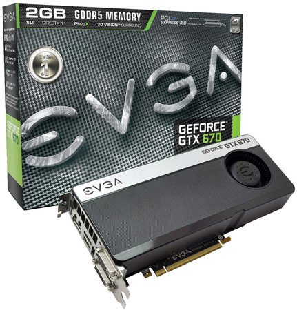 EVGA выпустила три модели 3D-карт GeForce GTX 670, две из которых разогнаны в заводских условиях
