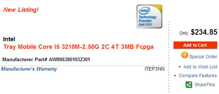 Стали известны спецификации и цена процессора Intel Core i5-3210M