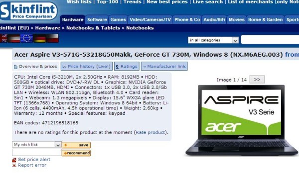 Acer Aspire V3-571G с NVIDIA GeForce GT 730M