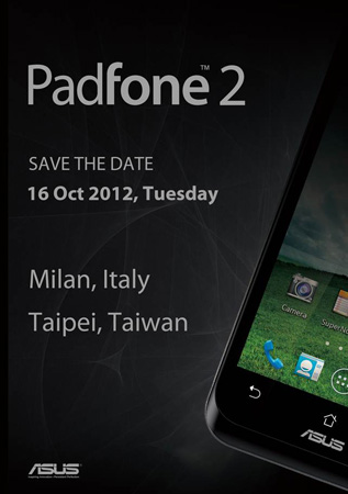 16 октября ASUS представит Padfone 2 одновременной в Милане и Тайпее