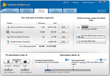 Скриншот программы TuneUp Utilities 2013