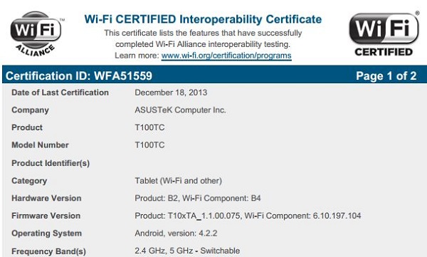 Устройство Asus T100TC - модификация планшета Asus Transformer Book T100 с ОС Android