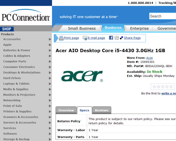 Основой моноблочного компьютера Acer с ОС Android служит процессор TI OMAP 4430