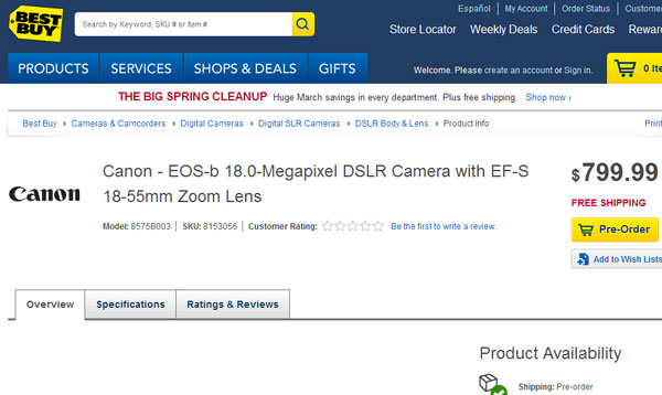 Миниатюрная зеркальная камера Canon EOS-b в комплекте с объективом EF-S 18-55mm оценена в $800