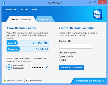 Скриншот окна программы TeamViewer