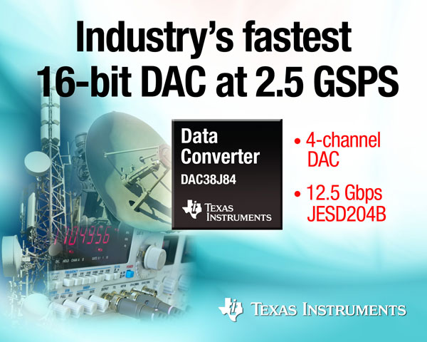 ЦАП TI DAC38J84 предназначен для оборудования связи, радаров и тестовых устройств
