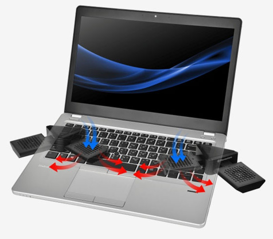 Подложив Thermaltake CL-N006-PL05BL-A под ноутбук, можно придать ему положение, более удобное для пользователя