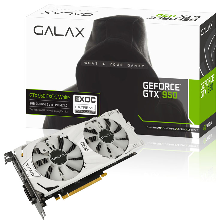 Графический процессор 3D-карты Galax GeForce GTX 950 EX OC White 2GB разогнан производителем до 1405 МГц