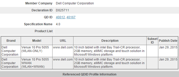  Dell Venue 10 Pro 5055  Bluetooth SIG