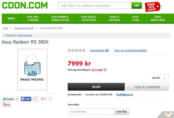На сайте шведского онлайнового магазина CDON.com замечены 3D-карты R9 380X в исполнении Asus м MSI