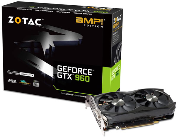 3D-карты Zotac GeForce GTX 960 (ZT-90308-10M) и Zotac GeForce GTX 960 AMP! Edition (ZT-90309-10M) разогнаны производителем
