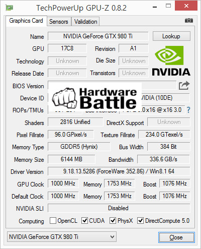 Стали известны частоты компонентов 3D-карты Nvidia GeForce GTX 980 Ti