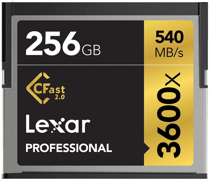 Карты памяти Lexar Professional 3600x и 3500x CFast 2.0 адресованы тем, кто занимается съемкой видео 4К