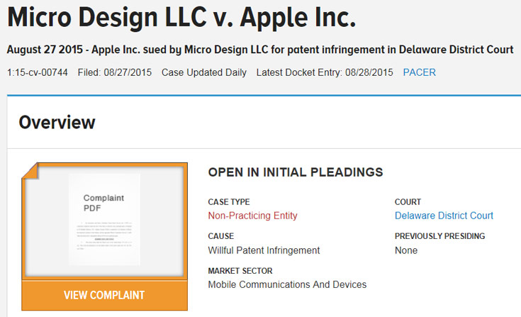 По мнению Micro Design LLC, в продукции Apple нарушен «патент 535»