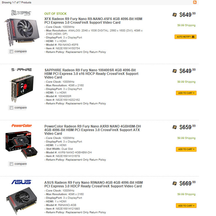 Цены на 3D-карты Radeon R9 Nano начинаются с рекомендованной отметки $650