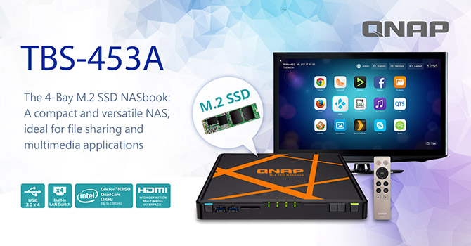 Хранилище Qnap NASbook TBS-453A вмещает до четырех SSD типоразмера M.2