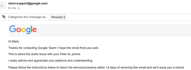 Google, похоже, не собирается устранять проблему с громкоговорителем смартфона Google Pixel XL