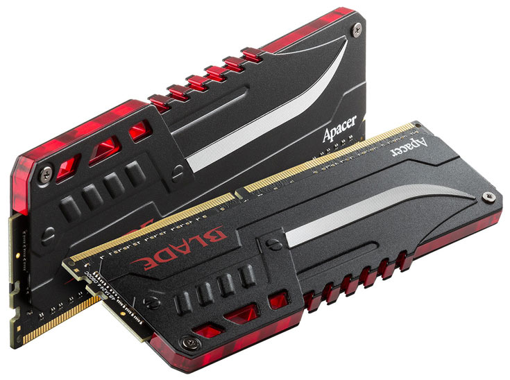 Модули памяти Apacer Blade Fire DDR4 объемом 4, 8 и 16 ГБ доступны по одному и в составе двухканальных наборов объемом до 32 ГБ