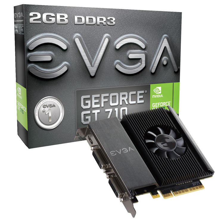 3D-карты EVGA GeForce GT 710 имеют по 1 или 2 ГБ памяти