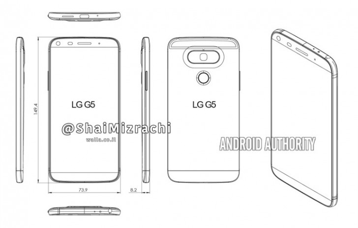 Эскиз смартфона LG G5 демонстрирует обновленный дизайн и кнопки регулировки громкости на боковой грани