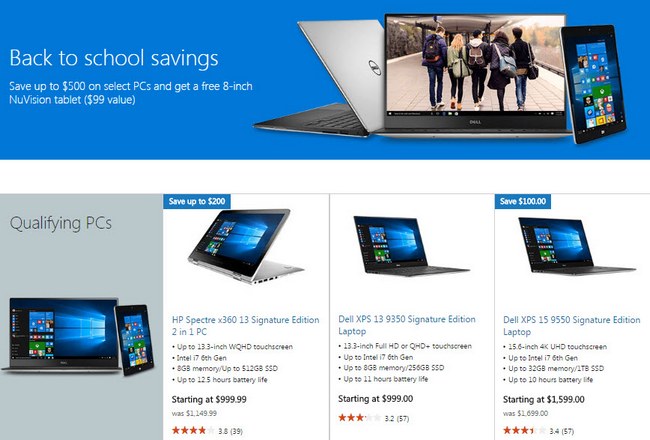 Покупатели компьютеров в Microsoft Store получают планшет NuVision и скидки до $500