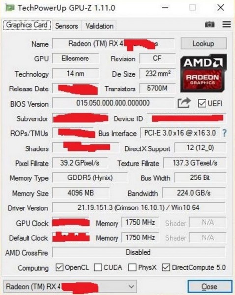 AMD выпустит новую карту с GPU Polaris 10