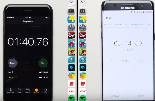 iPhone 7 ожидаемо опередил Samsung Galaxy Note7 в тесте по цикличному запуску приложений