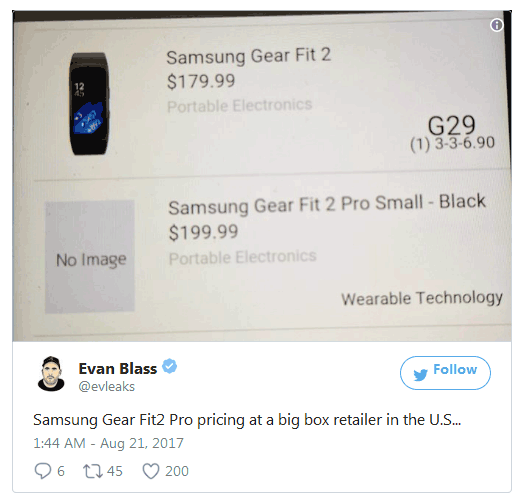 Предположительно, умный браслет Samsung Gear Fit2 Pro будет представлен 23 августа
