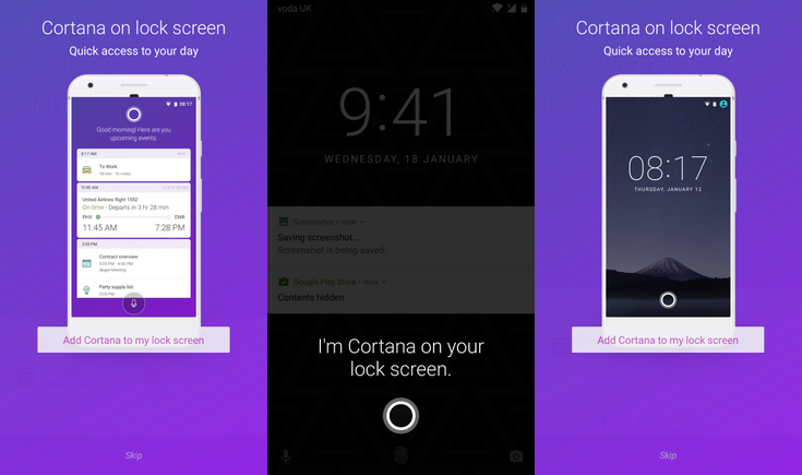 Голосовой помощник Cortana для ОС Android после обновления можно будет запускать с экрана блокировки