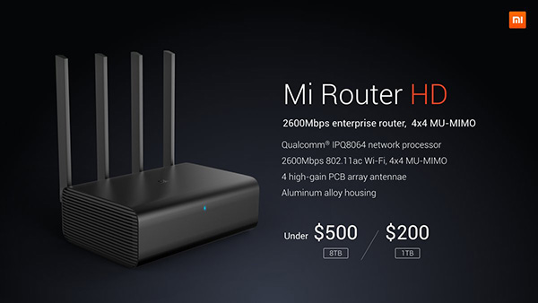 Роутер Xiaomi Mi Router HD оснащается накопителями объемом 1 или 8 ТБ