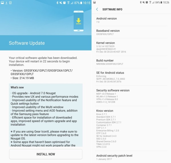 Смартфоны Samsung Galaxy S7 и S7 Edge получили Android 7.0 Nougat