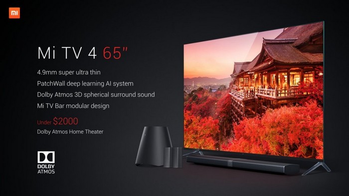 Толщина модульного 65-дюймового телевизора Xiaomi Mi TV 4 составляет 4,9 мм
