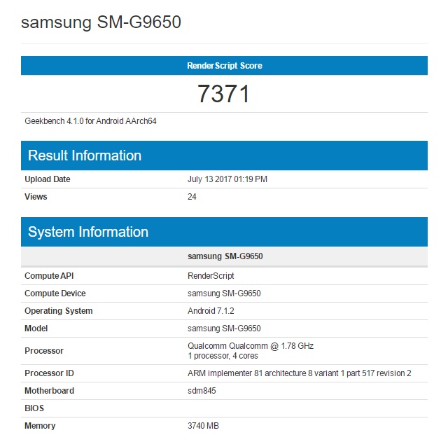Смартфон Samsung Galaxy S9 с SoC Snapdragon 845 уже протестирован в Geekbench