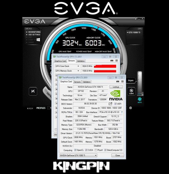 Оверклокер Kingpin установил новый рекорд, разогнав GPU адаптера GeForce GTX 1080 Ti до 3024 МГц