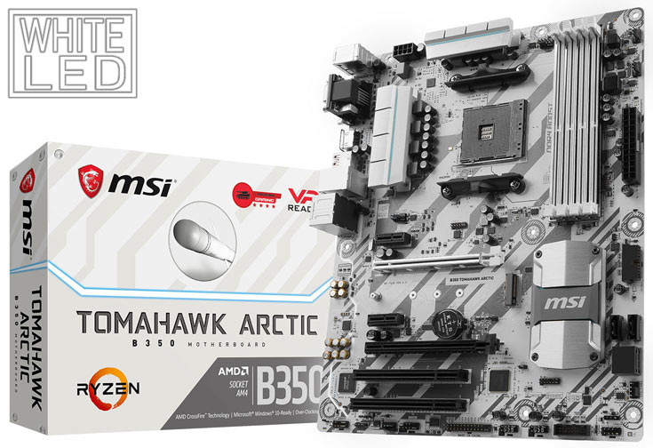 В оформлении системных плат MSI B350 Tomahawk Arctic и B350M Mortar Arctic преобладает белый цвет