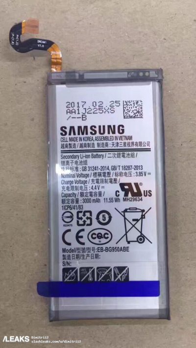 Фотографии аккумуляторов Samsung Galaxy S8 и Galaxy S8+ подтверждают их емкость