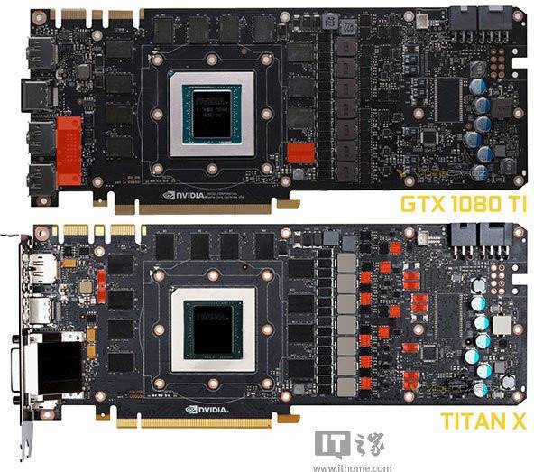 Сравнение печатных плат референсных 3D-карт Nvidia GeForce GTX 1080 Ti и Nvidia Titan X Pascal показало минимальные различия