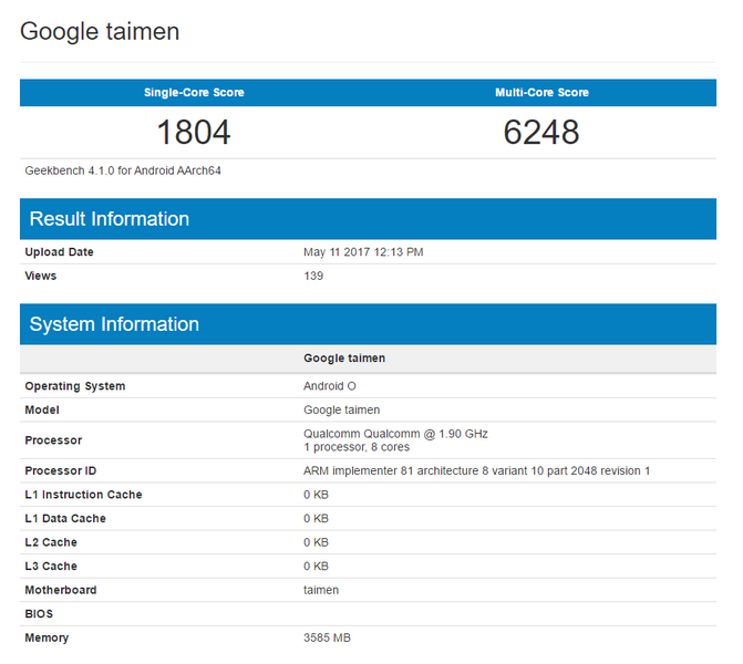 Смартфон Google Taimen основан на Snapdragon 835