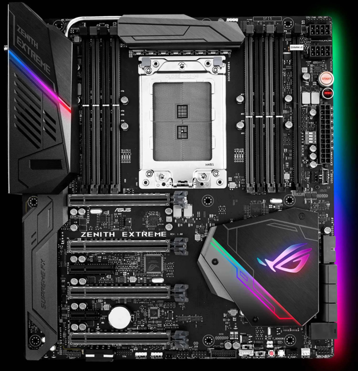 Плата Asus ROG X399 Zenith Extreme поддерживает фирменную технологию полноцветной подсветки Asus Aura Sync