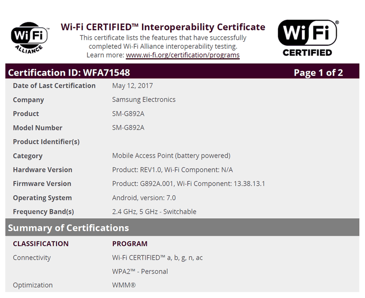 Защищенный смартфон Samsung Galaxy S8 Active получил сертификат WFA