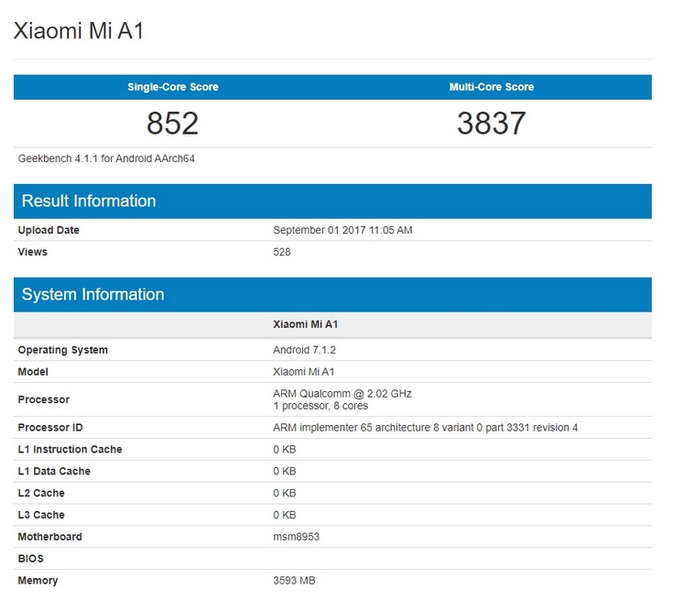 Стали известны параметры Xiaomi Mi A1