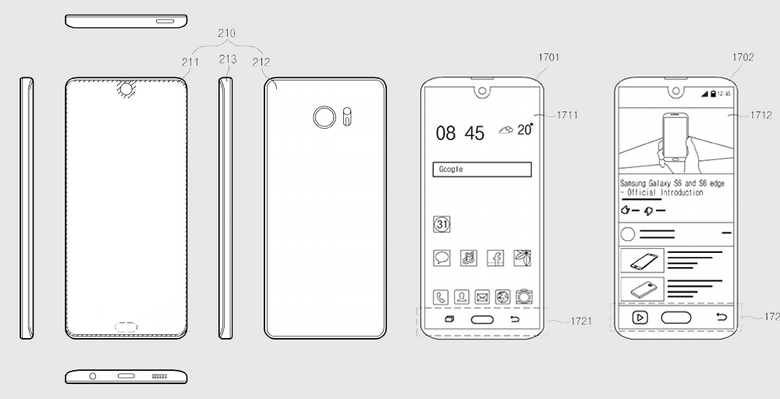 Samsung запатентовала смартфон с экраном, которые имеет вырез в верхней части