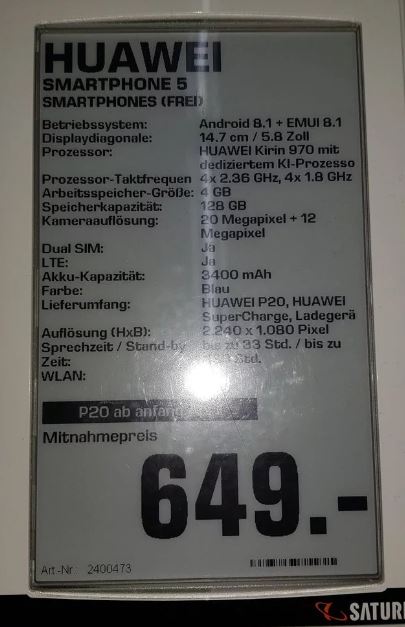 Huawei P20, характеристики и цена