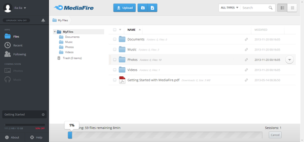 Веб-интерфейс MediaFire
