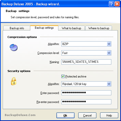 Создание новой задачи в Backup Deluxe 2005