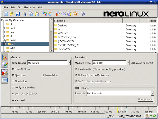 Рабочее окно Nero LINUX