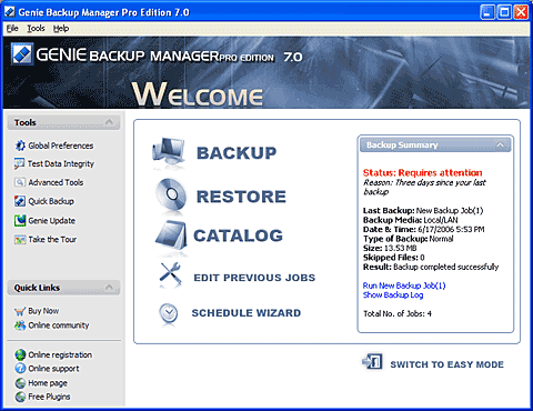 Главное окно программы Genie Backup Manager Pro