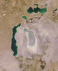 Съемка со спутника, Аральское море — фотография сделана 5 октября 2008 года