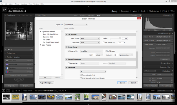 Экспорт изображений в Adobe Lightroom